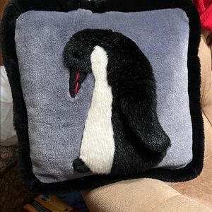 Charming Penguin Accent Pillow in Black and Gray